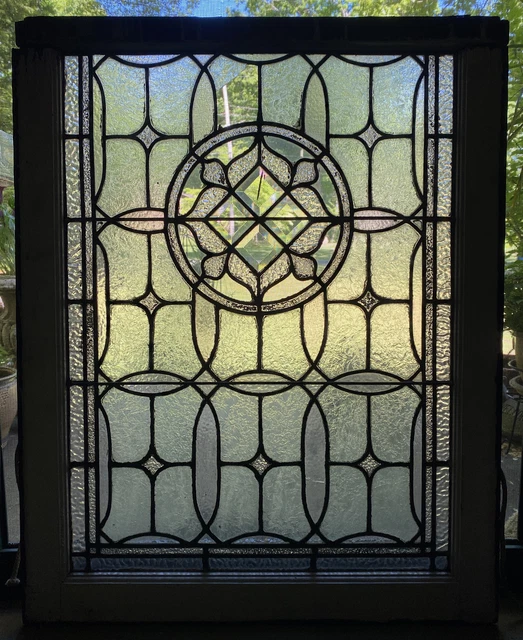 Antique Leaded Stained Glass Window  Purple & Clear 31.5x25.5 Textured #B