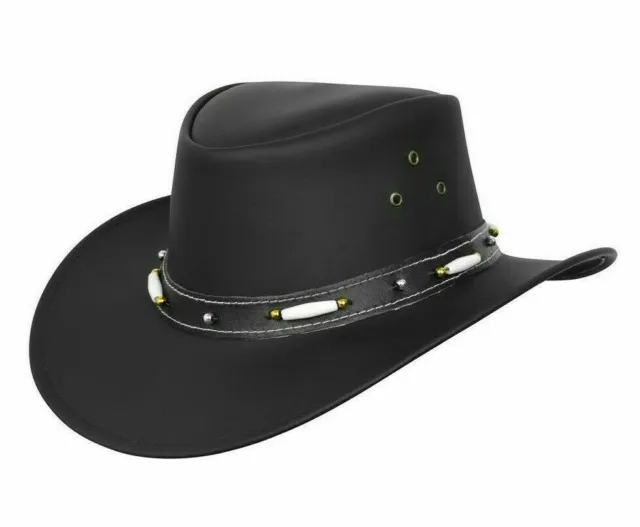 Style Australien Cuir Western Chapeau Cowboy Avec OS Noir et Marron