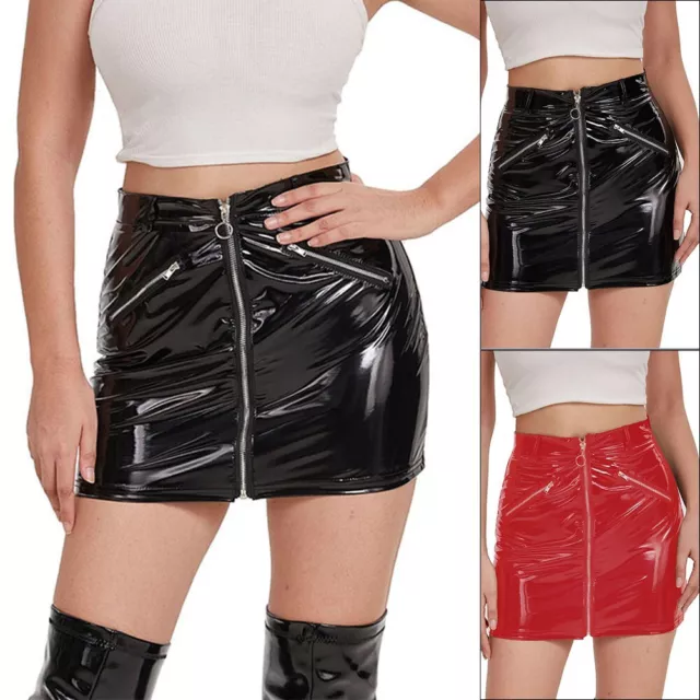 Trendy PVC Leather Bodycon Skirt High Waist Zip Closure Perfect for Going Out