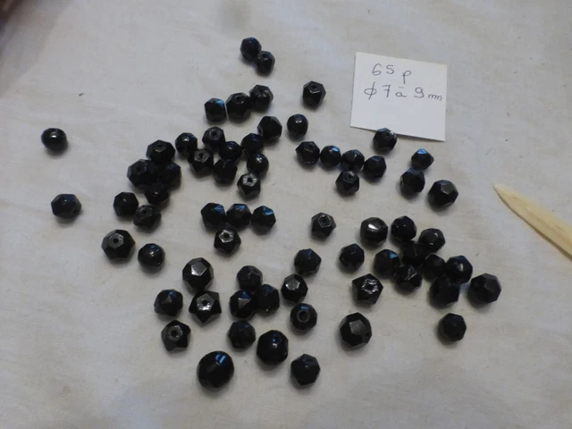 Lot De 50 Perles De Passementerie En Jais De Paris Verre Noir à Facettes - 4 Trous - Belle Époque