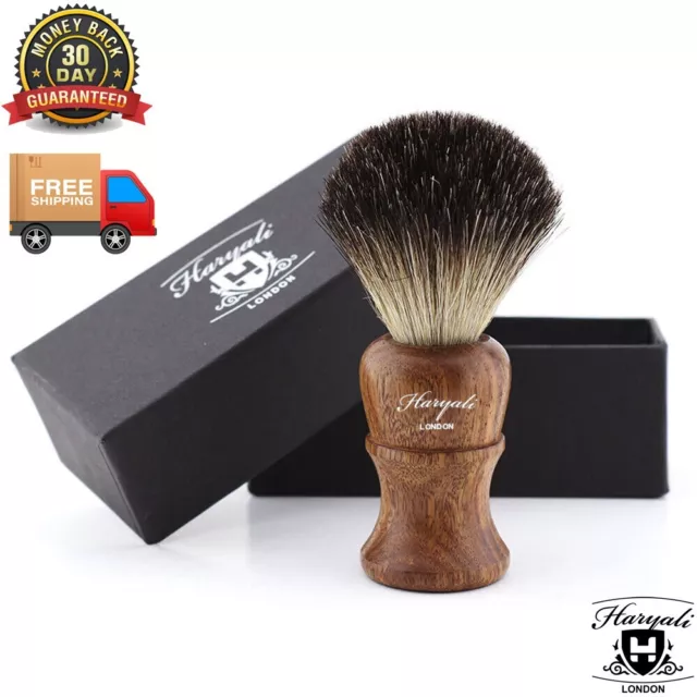 Wooden Black Badger Hair Bristles Shaving Brush for Mens Beard by Haryali London