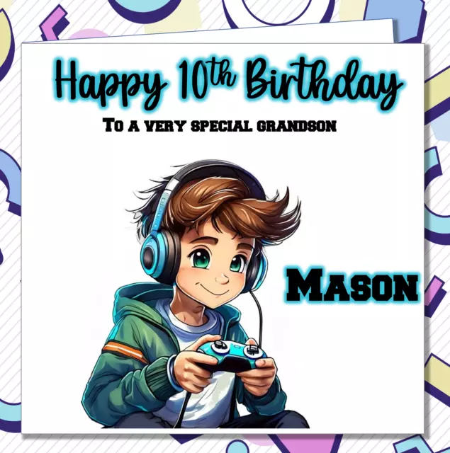 Personalised Gamer Birthday Card Grandson Son Brother Teenage Boys Gaming /SP