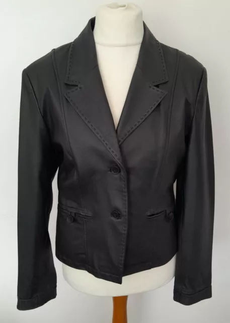 JOY - REAL LEATHER Elegant Jacket BLACK Size 14/16