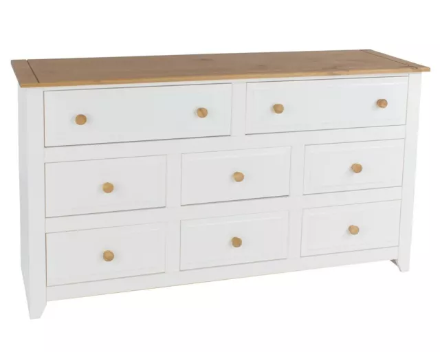 White 8 Drawer Chest of Drawers Sideboard Storage Cabinet Solid Pine Top Arizona