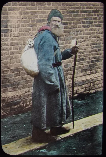 Glas magische Laterne Rutsche RUSSISCHER MANN MIT STICK C1890 VIKTORIANISCHES FOTO RUSSLAND