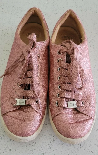 UGG AUSTRALIA MILO Glitter Pink Gunmetal Lace Up Sneakers Tennis