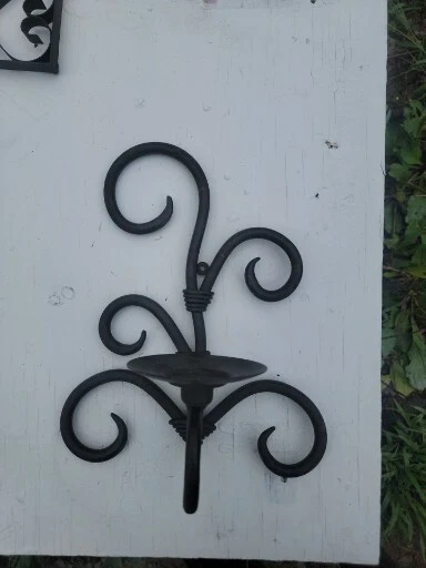 Vintage Set of 2 Scrolled Wrought Iron Candle Holder Wall Sconce Copper Colored