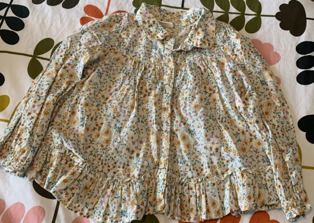 NEXT GIRLS BLOUSE 2-3 years ditsy floral flowery ruffles swing top long sleeves