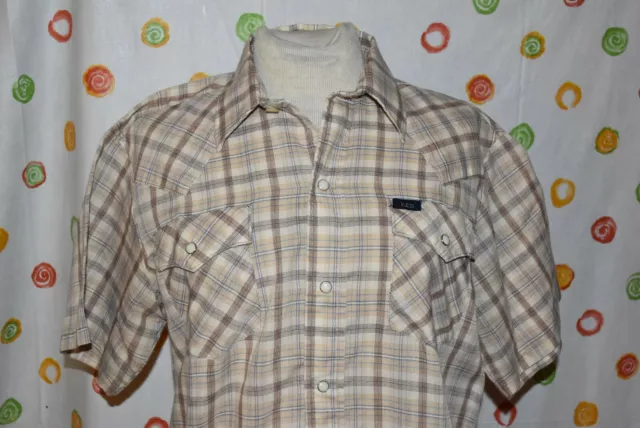 KEY vintage MEN`S S brown PLAID WESTERN SHIRT SS EMO MOD cool  EUC 2