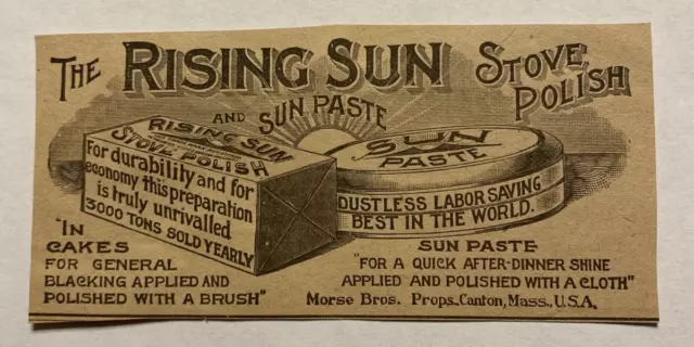 1890s The Rising Sun Stove Polish Morse Bros Canton Massachusetts MA Print Ad P6