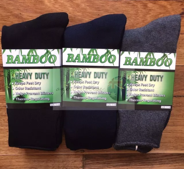 3 Pairs 98% BAMBOO SOCKS Men's Heavy Duty Premium Thick Work BLACK/Navy/Grey