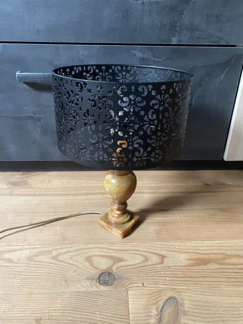 lampe vintage design Pierre marron abat-jour noir  très bon état