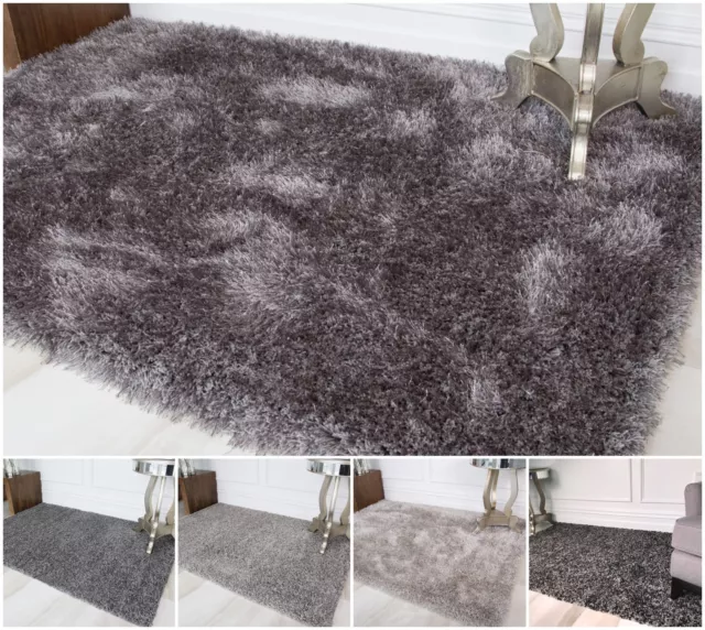 Fluffy Shaggy Rugs - Silver Grey Shaggy Rugs Soft Thick Non Shed Living Room Rug