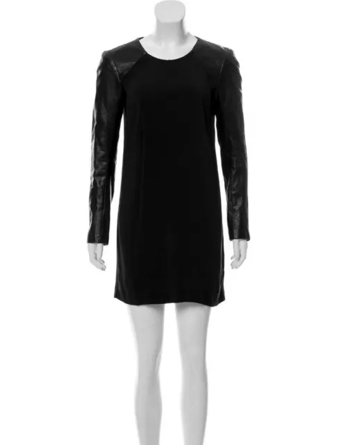 Michelle Mason Women’s Crew Neck Leather Long Sleeve Mini Dress Size 2