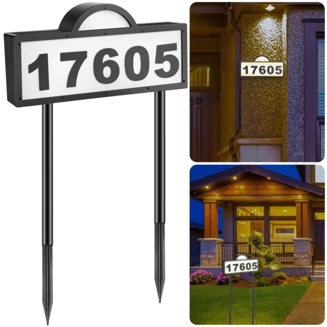 2 Colors Solar LED Address Sign Light+Stake Lamp House Numbers Home Street Yard