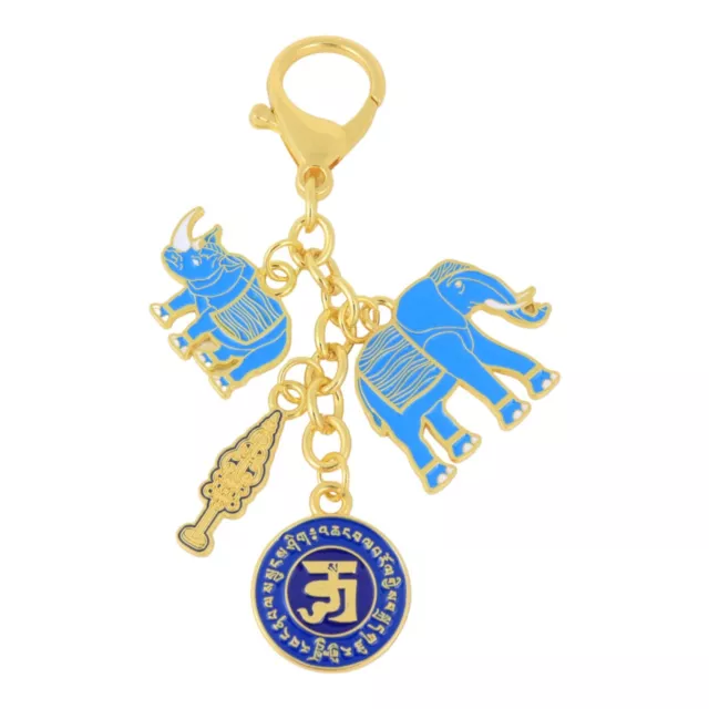 2024 Feng Shui Elephant and Rhinoceros w/ Ksitigarbha Staff Amulet Keychain