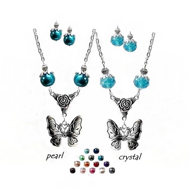 Butterfly Charm Necklace, choose pearl or crystal, color and fittings