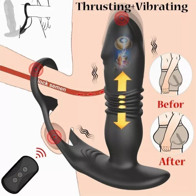 Prostate Massager Anal-Vibrator Plug-Butt Thrusting-Dildo Cock Sex-Ring Toys Men
