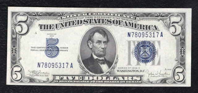 Fr. 1653 1934-C $5 Five Dollars Silver Certificate Note Gem Uncirculated (B)