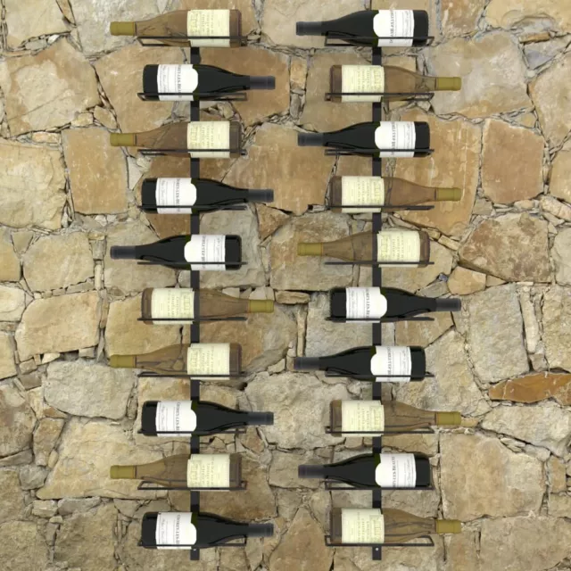 2pc Wine Rack Stylish Wall Mount Storage & Display for 20 Bottles Black Metal