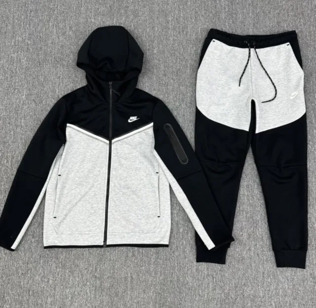 Nike Grey and Black Tech Fleece Tracksuit Set | Size Small