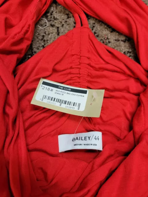 $218 New BAILEY44 Chili Red Women's MEDIUM Ruched Cumbia Dress Rayon USA MADE 3