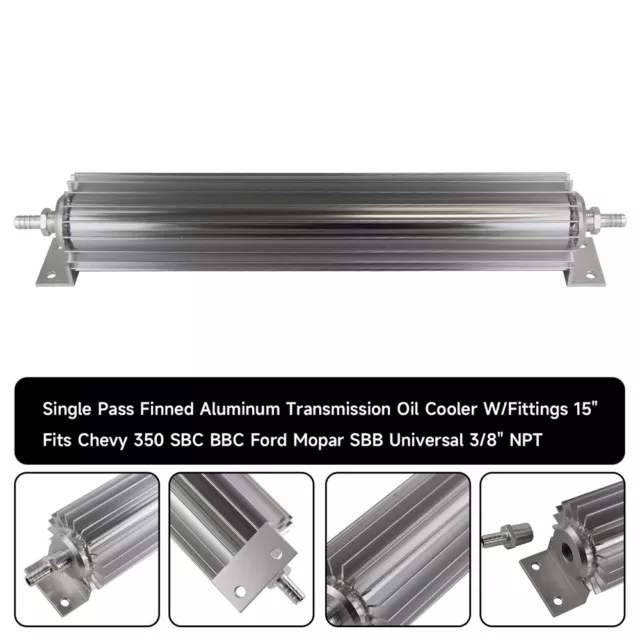 Universal 15''Aluminum Single Pass Finned Transmission Oil Cooler W/Fittings SL