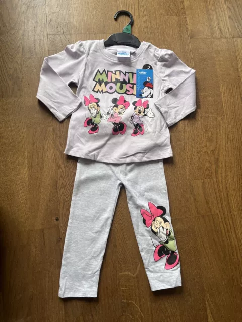 BNWT Disney Mickey & Friends Minnie Mouse 2 Piece Set 12-18 Months Top & Legging