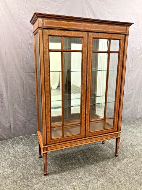 Antique bevelled glazed Georgian style inlaid display cabinet with sheraton legs 3