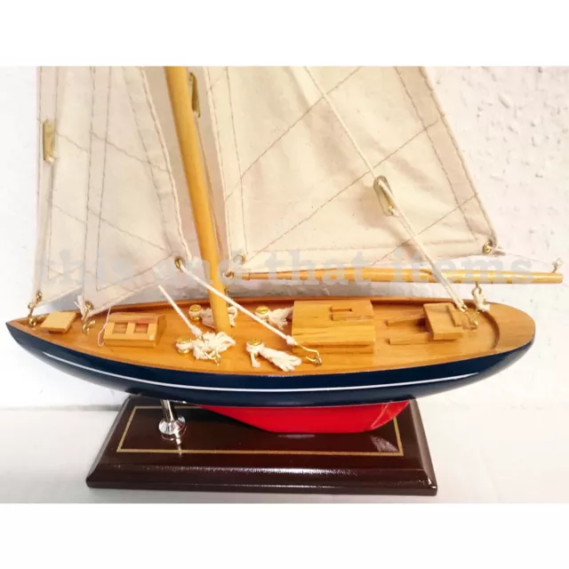 Segelyacht Modell Segelschiffmodell Standmodell Holz Höhe 35 Cm Blau Rot Sy4 3