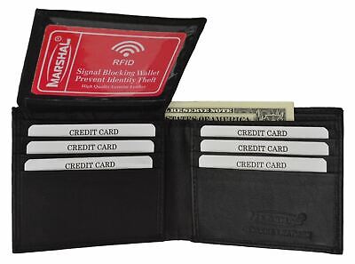 Black Mens RFID Genuine Leather Credit/ID Card Holder Bifold Wallet Slim Purse