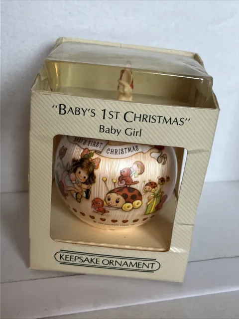 Hallmark Keepsake Baby's First Christmas Satin Ball Baby Girl Ornament 1984