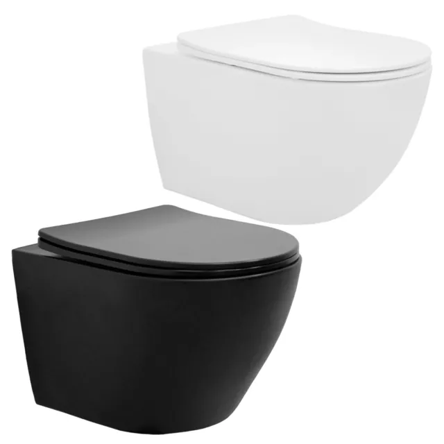 Toilette suspendu sans rebord blanc/noir avec/sans nano-revêtement au choix