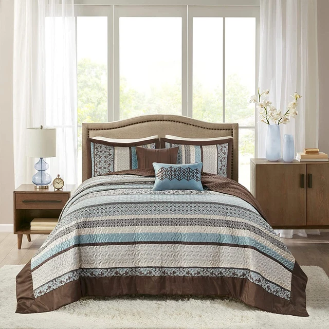 Madison Park  MP13-7966 Dartmouth 5 Piece Reversible Jacquard Bedspread Set Blue
