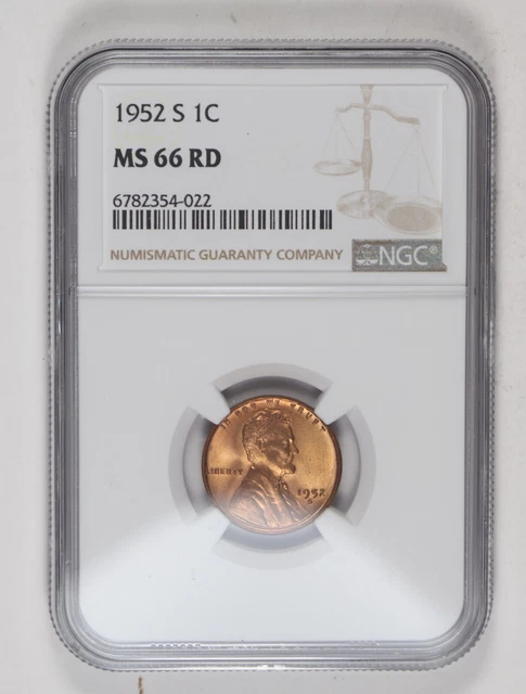 1952 S NGC MS66RD Lincoln Wheat Cent 1c