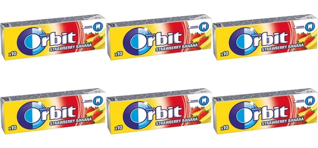 6 gomme da masticare Orbit Fragole e al sapore di banana, 0,5 once. (14 g.)