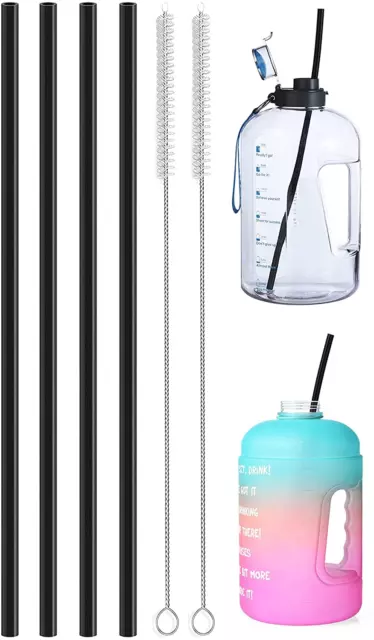 ALINK 15 Inch Extra Long Reusable Black Silicone Straws, 4-Pack Flexible Straws