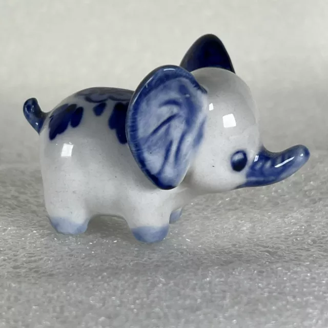 Cute small Little Blue White pottery Porcelain Baby Dumbo Like Elephant