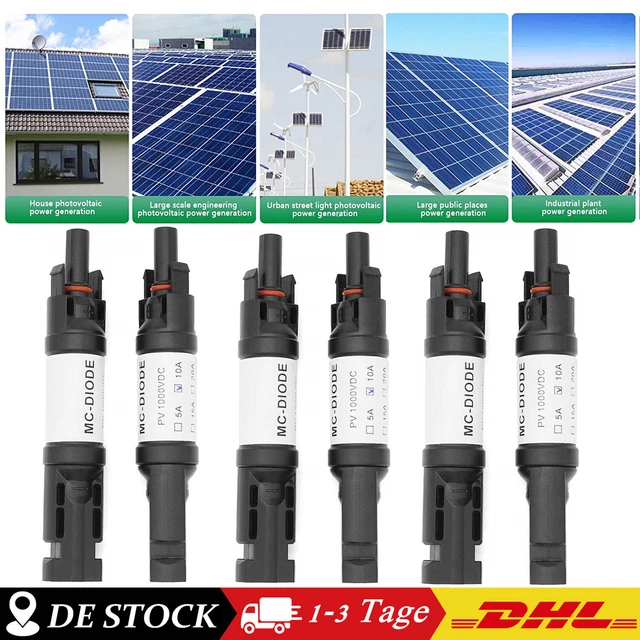 Connecteur Solaire Diode PV - Mâle/Femelle - 20A 1000V DC - Étanche IP67 - Pour Panneaux Solaires - Fil 2.5-6 Mm²