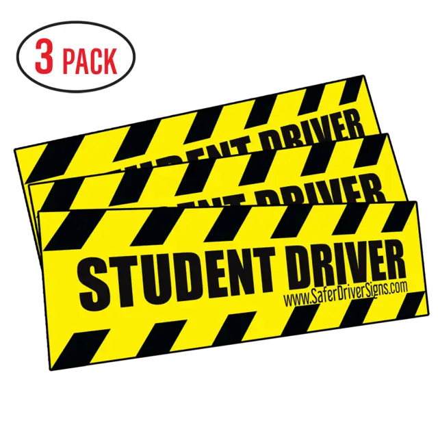 Extra Large Oversized 13" x 4" Reflective Student Driver Magnets, Pack of 3