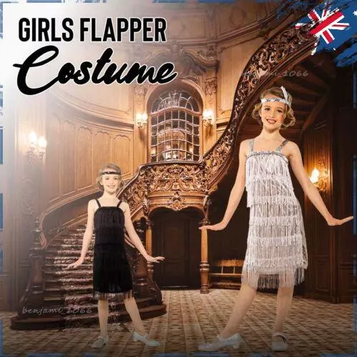 Kids Girls Flapper Dress 1920s History Charleston Gatsby Fancy Dress Halloween