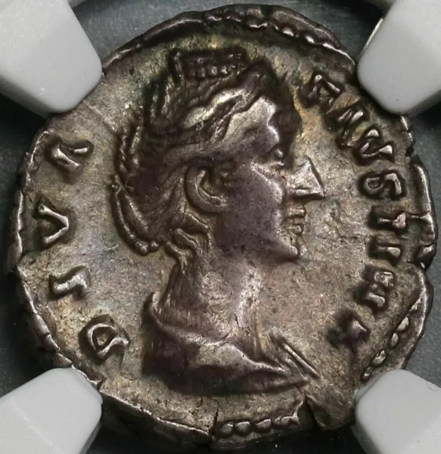 138 NGC Ch VF Faustina Sr Roman Empire Posthumous Denarius Aeternitas (20081101D