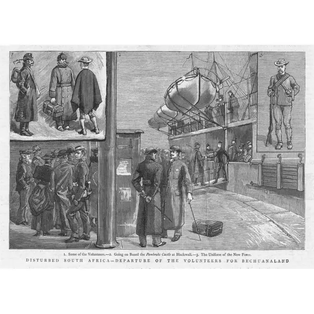 SOUTH AFRICA Departure of Volunteers for Bechuanaland - Antique Print 1884