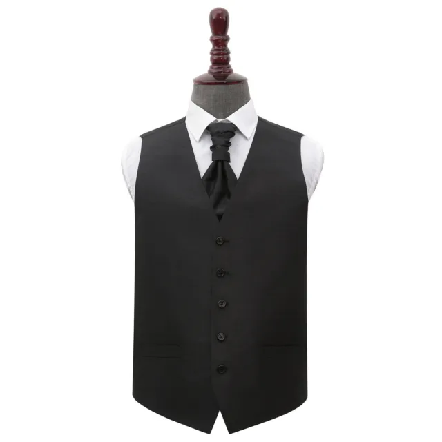 Black Mens Waistcoat Cravat Set Plain Shantung Formal Wedding Vest by DQT