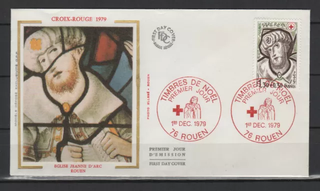 FDC soie Croix-Rouge timbre de Noël 1979 oblit. Rouen /L4622