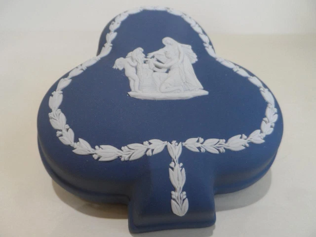 Wedgwood Jasperware Dark Blue & White Spades Lidded Trinket Box