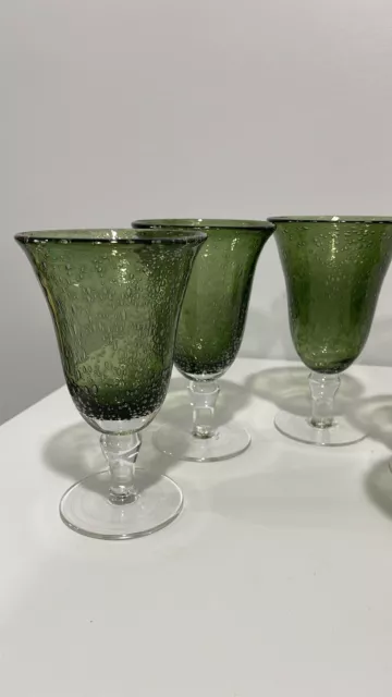 ARTLAND Iris Seeded Green Footed Iced Tea Glass goblets Set of 5 2