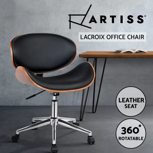 Artiss Wooden Office Chair Computer Chairs Bentwood PU Leather Seat Black