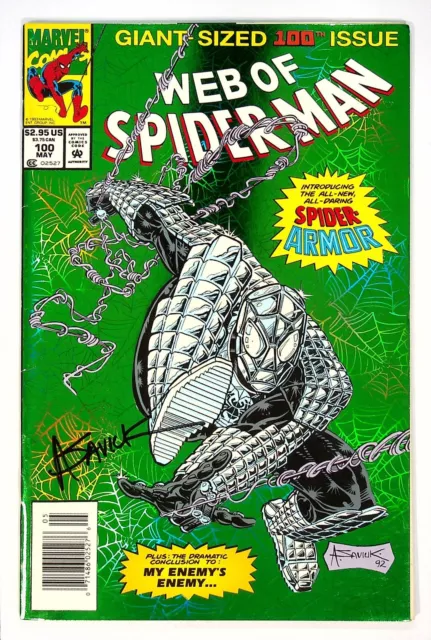 Web of Spider-Man #100 1st Spider Armor Newsstand Signed Alex Saviuk Marvel