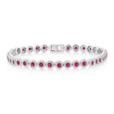 Diamant Rubis Bracelet 14K or Blanc Rond Halo 3.25CT Certifié Naturel Femmes